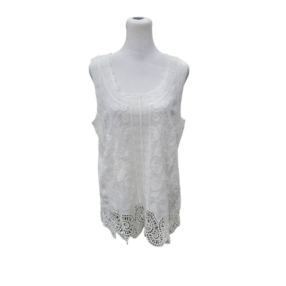 RD & Koko Embroidered Coastal Boho Lightweight Tank Top Size Large White - Picture 2 of 14